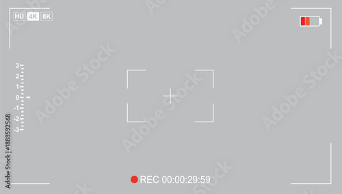 4k 8k video camera frame viewfinder overlay screen on transparent background for mockup, show the full HD format, digital display interface. Camera viewfinder, rec icon with information and timing