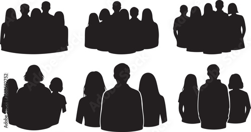 Silhouettes of diverse groups of people standing together