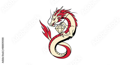 Stylized dragon illustration holding a gemstone on a clean white background