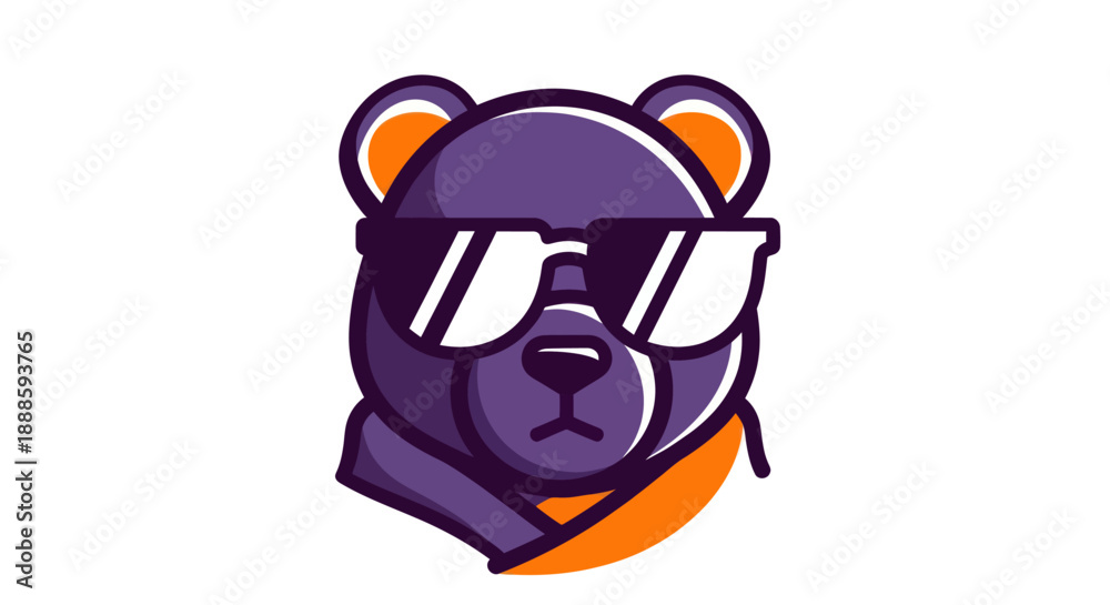 Obraz premium Stylized bear wearing sunglasses cartoon character isolated design