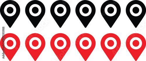 Map and GPS Location Icons  Black & Red Navigation Pin Vector Collection