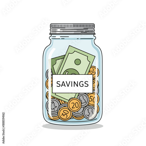 Savings Jar with Cash and Coins