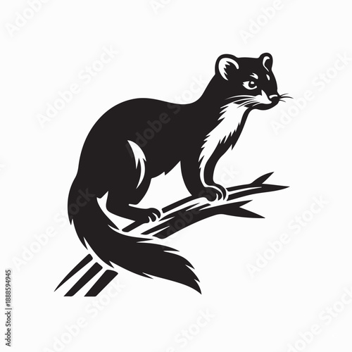 Pine Marten Standing On Tree Trunk Image Vector on White Background