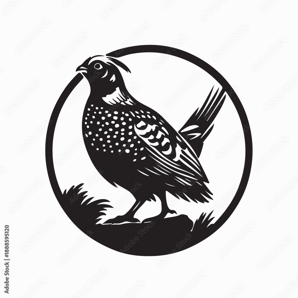 Fototapeta premium Ruffed Grouse Vector. Black and White Ruffed Grouse Logo Vector