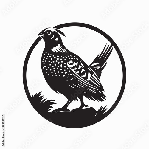 Ruffed Grouse Vector. Black and White Ruffed Grouse Logo Vector