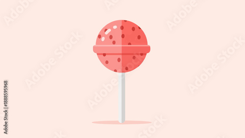 A simple, stylized illustration of a pink, polka-dotted lollipop on a pale background