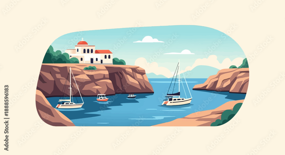 custom made wallpaper toronto digitalA tranquil bay with boats near a cliffside dwelling under a cloudy sky