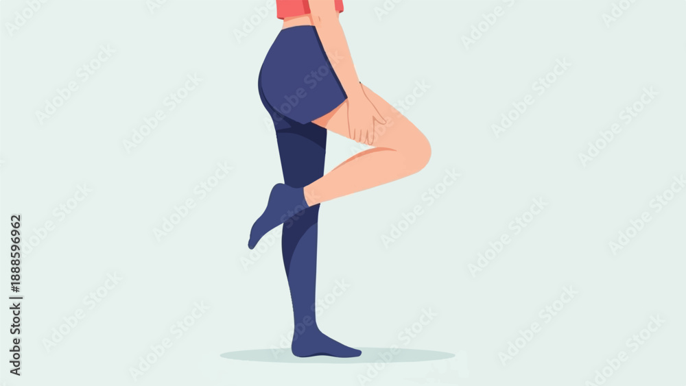 © indah - A person balances on one leg, wearing shorts and knee-high socks © indah - A person balances on one leg, wearing shorts and knee-high socks