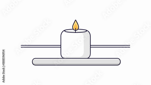 A minimalist, flat design illustration of a white candle with a yellow flame