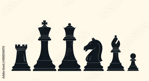 A minimalist arrangement of black chess pieces on a light background