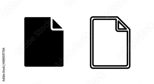Blank Document Page Icon Set, Solid Black and Outline for Paperwork