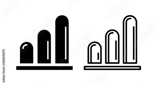 Bar chart icons, solid black and outline, representing growth, statistics, and data.