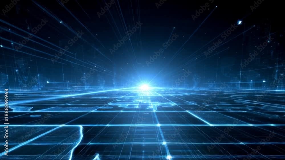 custom made wallpaper toronto digitalFuturistic digital landscape with glowing blue grid and radiant light.
