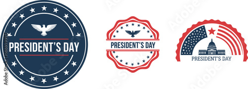 President's Day Patriotic Badges and Logos Vector Illustration Set with American Symbols