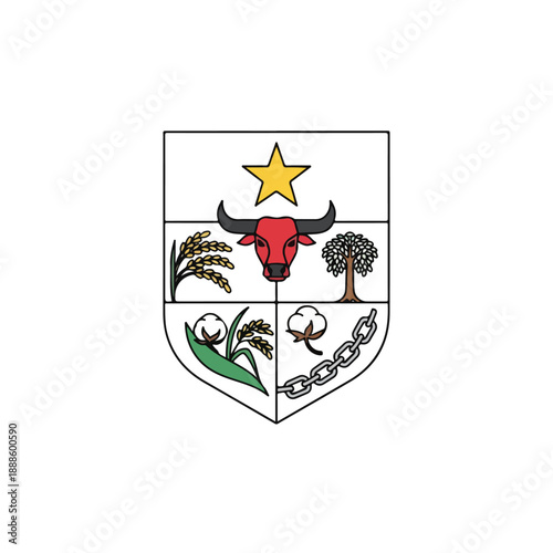 Shield Emblem with Star Bull Rice Tree Cotton Chain