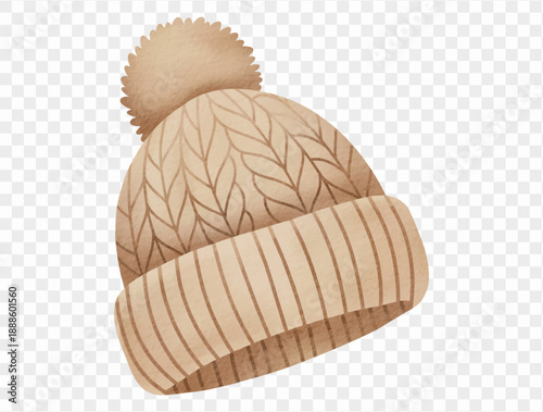 Watercolor knitted winter hat cozy clothing illustration Vector.