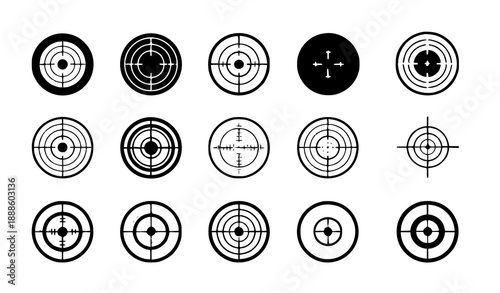 Aim and shoot flat target icon vector set with colorful crosshair symbols