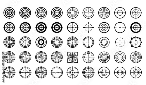 Take aim target flat icons big set with sniper and shooting symbols vector