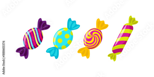 Colorful candy with wrapping illustration representing sweet treats confectionery desserts and playful snack concepts ideal for packaging advertising party visuals and fun food related design projects