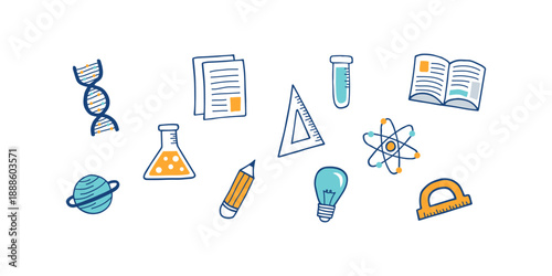 Doodle style education back to school icons collection with hand drawn learning symbols for classroom study children creativity academic design