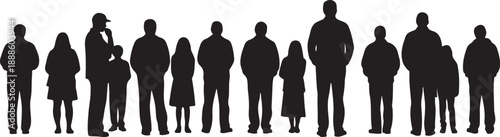 Diverse group of people standing in a line silhouette