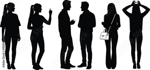 People Talking and Gesturing Silhouette Vector Illustration Set