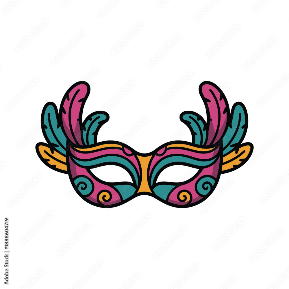 Obraz premium Colorful Feathered Mask with Swirl Patterns and Vibrant Feathers