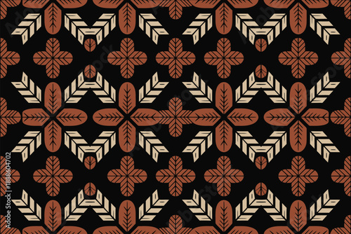 Brown and beige geometric leaf pattern on black background