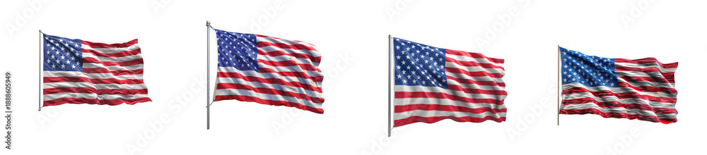 Obraz premium Four depictions of a waving american flag showcasing different angles on transparent background high quality professional