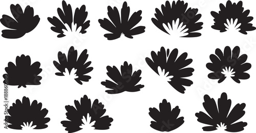 Black flower silhouettes on a white background pattern design