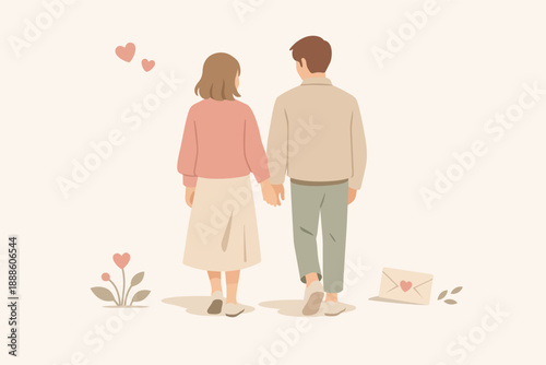 Romantic couple holding hands and walking together, showing love and togetherness