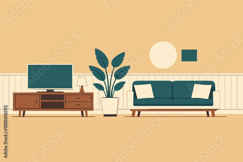 Modern living room interior design featuring a comfortable sofa and television