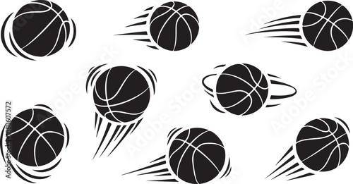 Motion Blur Basketball Icons in Black and White Colors