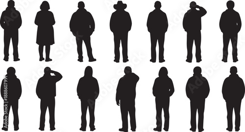 Collection of various human silhouettes in different poses standing