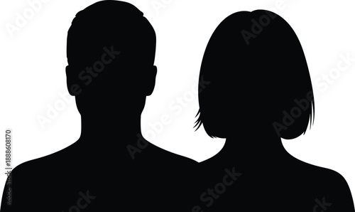 Two black silhouettes of a man and woman standing together from a rear perspective