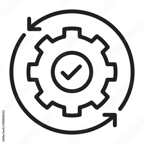 Tableau sur toile Operational Gear Icon: A detailed illustration of a gear mechanism, with a check mark at the center, symbolizes seamless function and ongoing operations