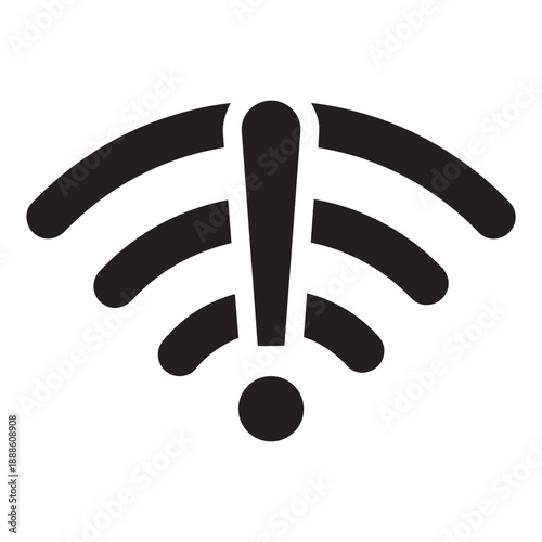 Wi-Fi Signal Problem: A bold icon with radiating arcs and an exclamation point, symbolizing a connection issue, is a concise and instantly recognizable visual cue.