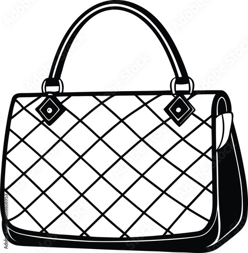 A luxurious, golden handbag is centrally positioned against a clean white background. The bag is composed of quilted, diamond-patterned material on its front flap and body, contrasting with the smooth