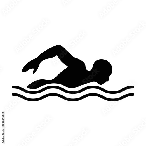 Black solid swimming icon representing water sport and activity.