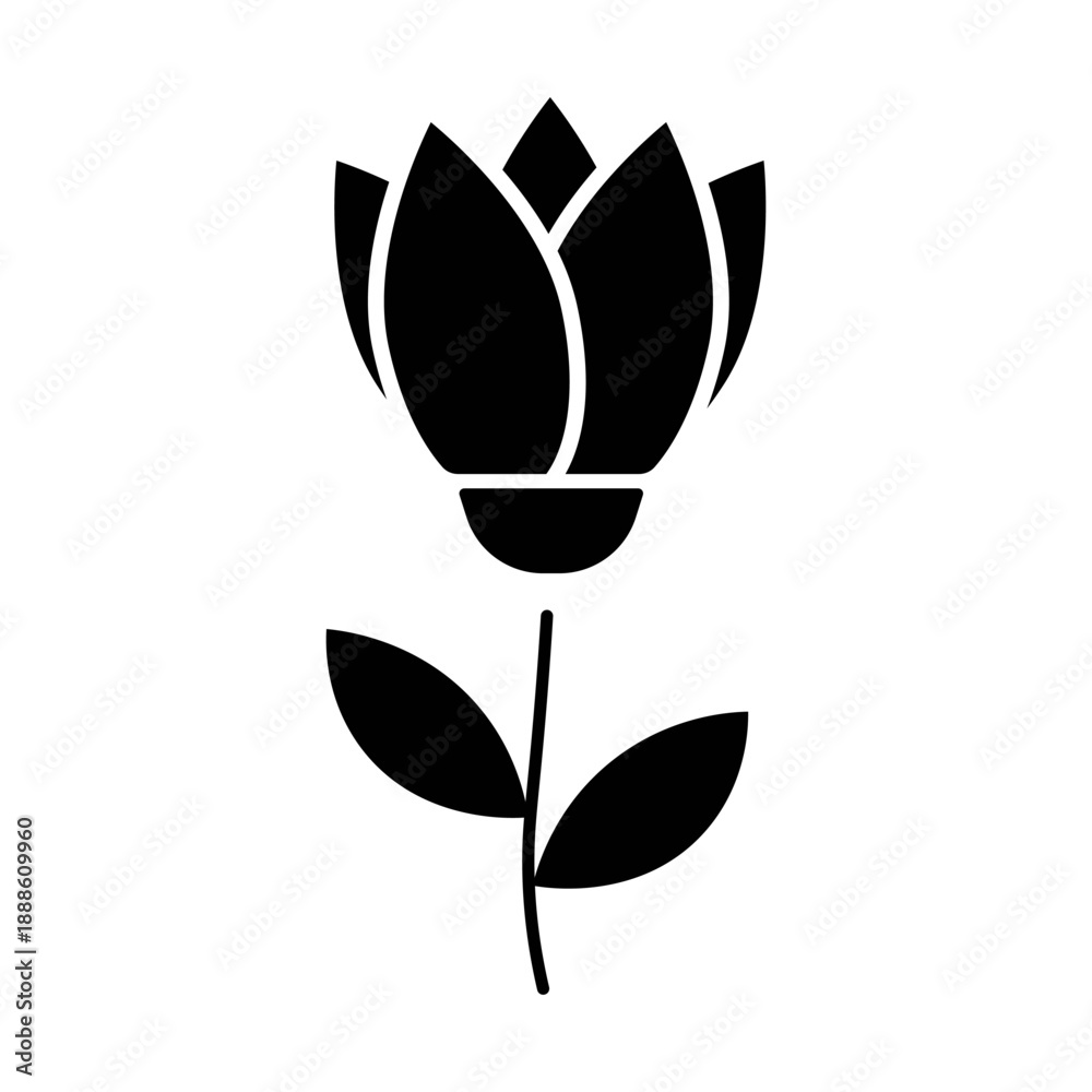 Obraz premium Black solid flower icon symbolizing nature and floral design.