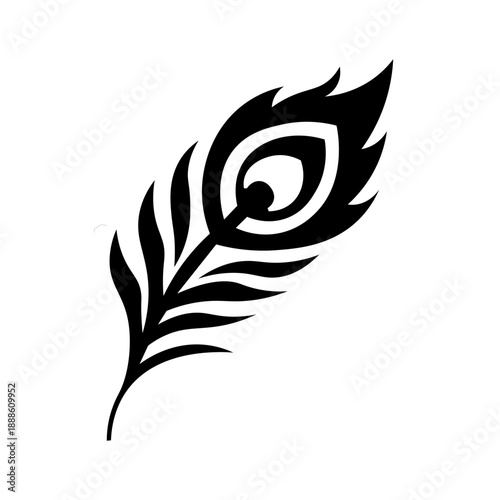 Black peacock feather icon symbolizing elegance and decorative nature element.