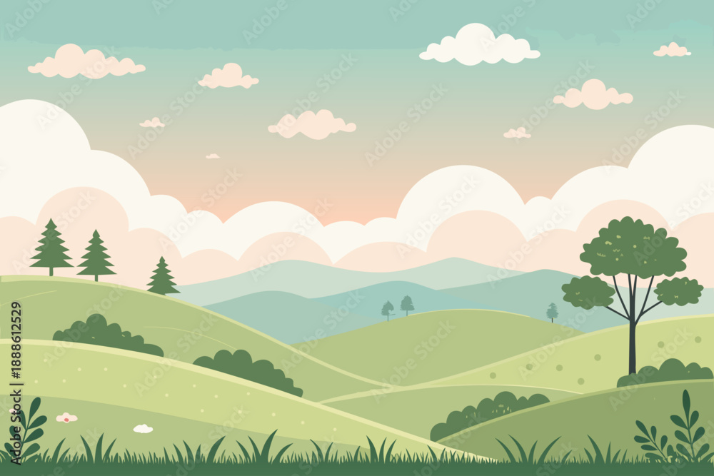 Fototapeta premium Stunning Calm Nature With Rolling Hills High-Quality Stock Image