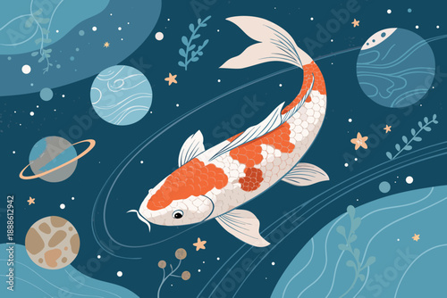 Bild auf Leinwand Dynamic Dreamlike Koi Fish Celestial Sky Pastel Ora Creative Visual