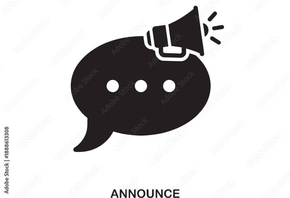 Fototapeta premium Black icon of a megaphone emerging from a speech bubble with three dots, symbolizing announcement and communication