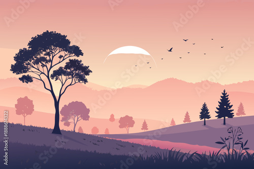 Minimal Sunset Field With Soft Colors High-Quality Stock Image Suitable for Design