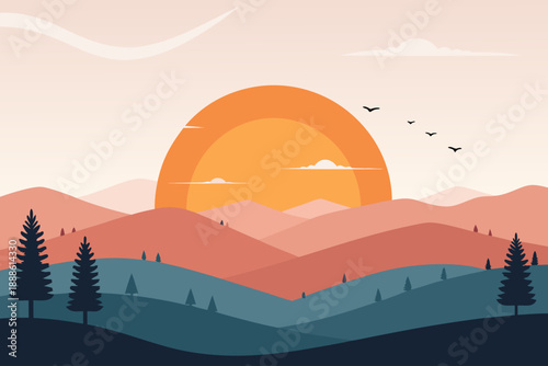 Vibrant Minimal Sunset Landscape With Warm Gradient Sky Premium Digital Asset