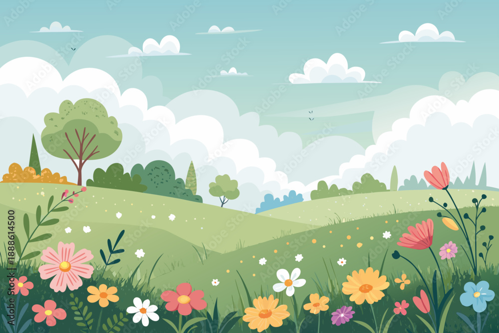 Fototapeta premium Stunning Peaceful Meadow With Flowers And Soft High-Quality Stock Image