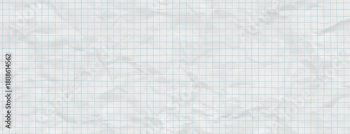 Crumpled white paper background with vintage notebook graph grid. Square blue line pattern texture perfect for school or education themes. Vector illustration and collage bg.