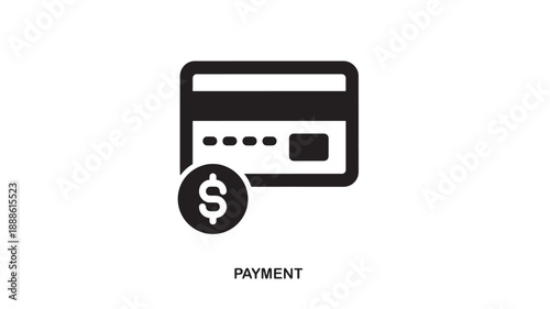 Black outline icon of a credit card with a coin featuring a dollar sign in front, symbolizing payment and financial transactions