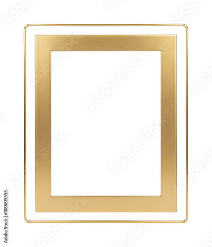 Double Rectangular Gold Frame Border Illustration 3D features thick inner edge and thin outer wire line for modern luxury graphic art template and elegant blank banner decoration.